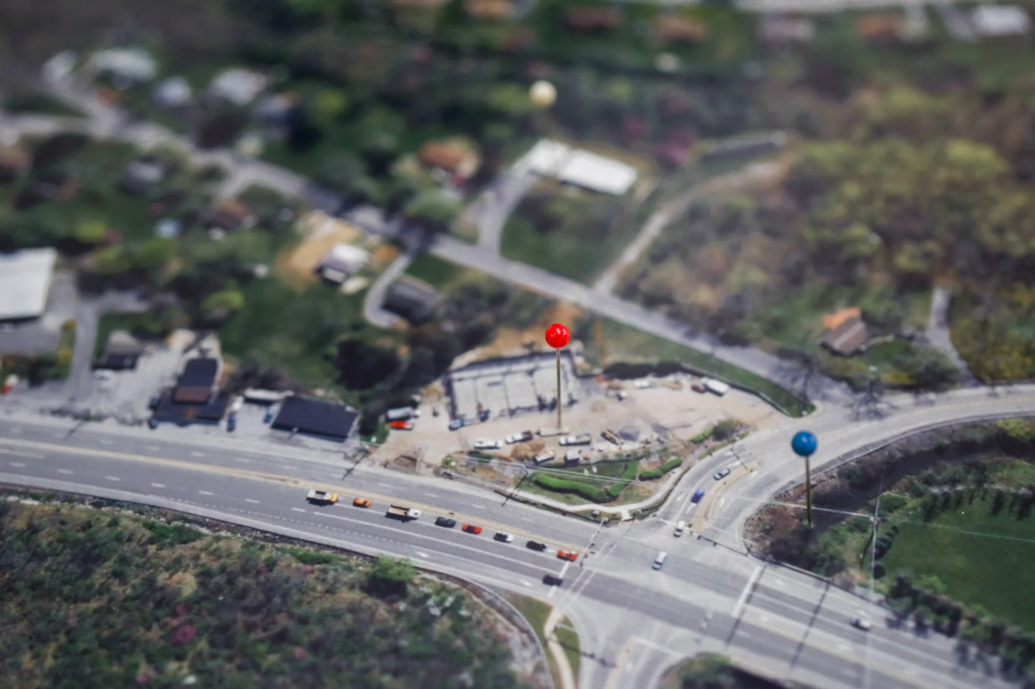 Close-up of the pins in the map, marking the preschool